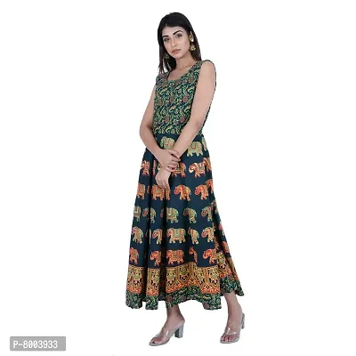 Rangun Presents Green Color Jaipuri Printed Long Women's Maxi one Piece Dress Free Size-thumb4