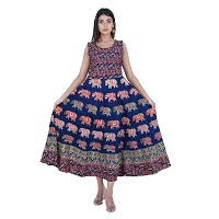 Rangun Presents Blue Color Jaipuri Printed Long Women's Maxi one Piece Dress Free Size-thumb4