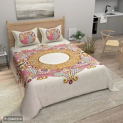 Comfortable Cotton Printed King Bedsheet with Two Pillow Covers