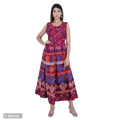 Rangun Presents Maroon Color Jaipuri Printed Long Women's Maxi one Piece Dress Free Size-thumb4