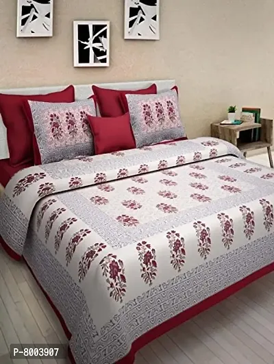 Rangun 100% Pure Cotton 120 TC Printed Double Bedsheet with 2 Pillow Cover (215 x 240 cm)