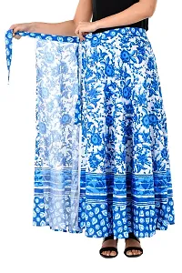 Rangun Blue  Color Cotton Printed Wrap Around Skirt-thumb2