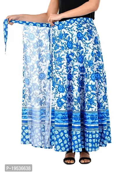 Rangun Blue  Color Cotton Printed Wrap Around Skirt-thumb3