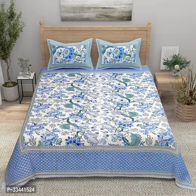 Comfortable Cotton Printed King Bedsheet with Two Pillow Covers-thumb2