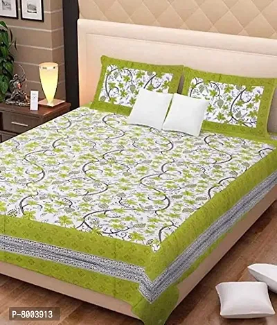 Rangun 100% Pure Cotton 120 TC Printed Double Bedsheet with 2 Pillow Cover (215 x 240 cm)-thumb0