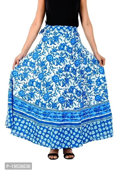 Rangun Blue  Color Cotton Printed Wrap Around Skirt-thumb0