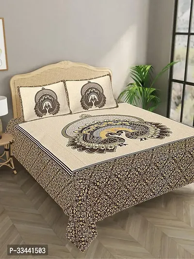 Comfortable Cotton Printed King Bedsheet with Two Pillow Covers