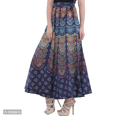 Rangun Blue  Color Cotton Printed Wrap Around Skirt-thumb3