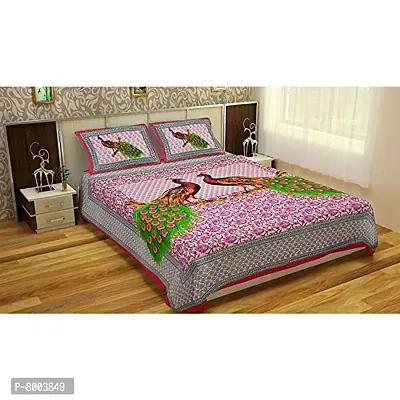 Rangun 120TC 100% Cotton Pink Color Center Figer Printed Double Bedsheet with 2 Pillow Cover (215Cm*240Cm)