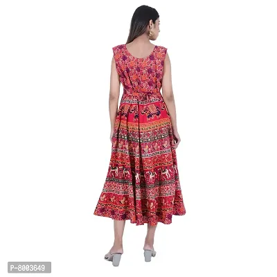 Rangun Presents Red Color Jaipuri Printed Long Women's Maxi one Piece Dress Free Size-thumb2