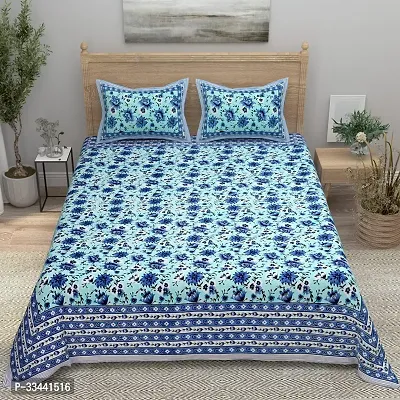 Comfortable Cotton Printed King Bedsheet with Two Pillow Covers-thumb2