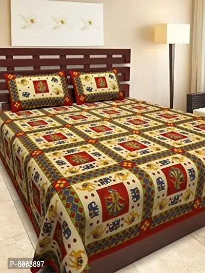 Rangun 100% Pure Cotton 120 TC Printed Double Bedsheet with 2 Pillow Cover (215 x 240 cm)