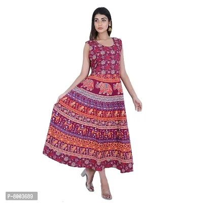 Rangun Presents Maroon Color Jaipuri Printed Long Women's Maxi one Piece Dress Free Size-thumb0