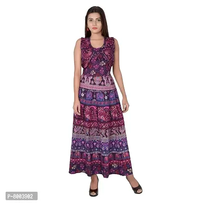 Rangun Cotton Women's Cotton Jaipuri Printed Maxi Long Dress (Free Size MultiColor)-thumb2