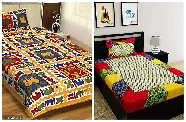 Comfortable Multicoloured Cotton Printed Single 2 Bedsheet + 2 Pillowcover Combo-thumb0