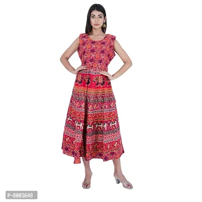 Rangun Presents Red Color Jaipuri Printed Long Women's Maxi one Piece Dress Free Size-thumb4