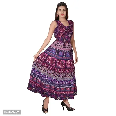 Rangun Cotton Women's Cotton Jaipuri Printed Maxi Long Dress (Free Size MultiColor)-thumb0