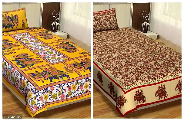 Comfortable Multicoloured Cotton Printed Single 2 Bedsheet + 2 Pillowcover Combo