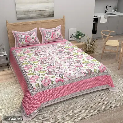 Comfortable Cotton Printed King Bedsheet with Two Pillow Covers-thumb0