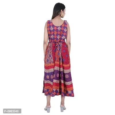 Rangun Presents Purple Color Jaipuri Printed Long Women's Maxi one Piece Dress Free Size-thumb2