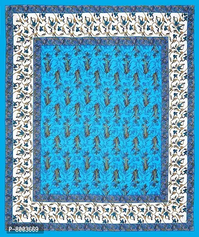 Rangun Turquoise Color Pure Cotton Jaipuri Traditional Double Bedsheet with 2 Pillow Cover(106_Turquoise_89)-thumb2