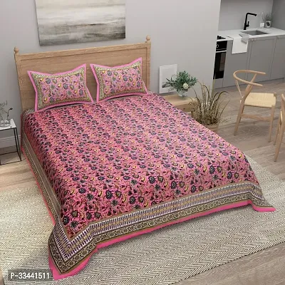 Comfortable Cotton Printed King Bedsheet with Two Pillow Covers-thumb0