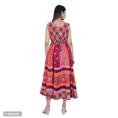 Rangun Presents Red Color Jaipuri Printed Long Women's Maxi one Piece Dress Free Size-thumb2