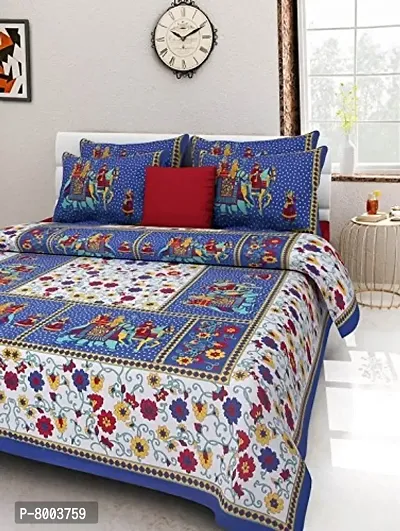 Rangun 100% Pure Cotton 120 TC Printed Double Bedsheet with 2 Pillow Cover (215 x 240 cm)