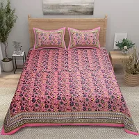 Comfortable Cotton Printed King Bedsheet with Two Pillow Covers-thumb1