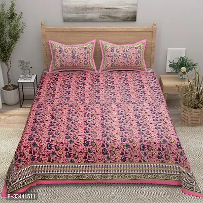 Comfortable Cotton Printed King Bedsheet with Two Pillow Covers-thumb2