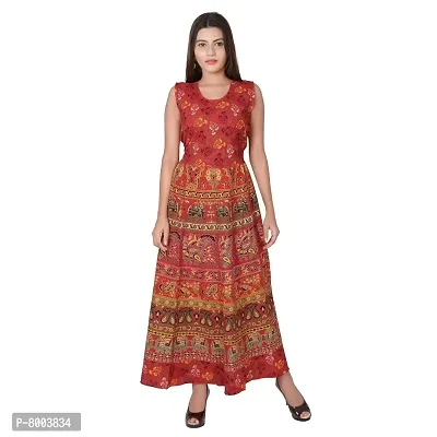 Rangun Cotton Women's Cotton Jaipuri Printed Maxi Long Dress (Free Size MultiColor)
