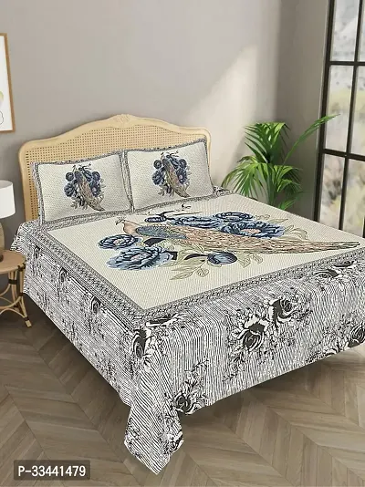 Comfortable Cotton Printed King Bedsheet with Two Pillow Covers