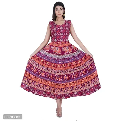 Rangun Presents Maroon Color Jaipuri Printed Long Women's Maxi one Piece Dress Free Size-thumb5