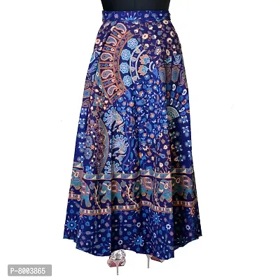 Rangun Women's Cotton Printed A-Line Casual Maxi Skirt (Blue, Free Size)-thumb2