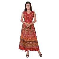 Rangun Cotton Women's Cotton Jaipuri Printed Maxi Long Dress (Free Size, Red)-thumb1