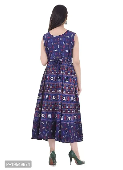 Indo-western Blue Printed Cotton Gown-thumb3