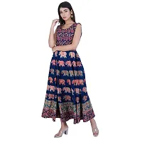 Rangun Presents Blue Color Jaipuri Printed Long Women's Maxi one Piece Dress Free Size-thumb3