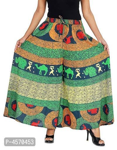 Elegant Green Cotton Printed Palazzo For Women-thumb0