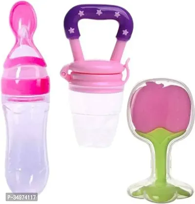 Feeding Milk Bottle Food Feeder and Baby Fruit Nibbler Soother and Silicone Teether (Combo Pack of 3)-thumb0