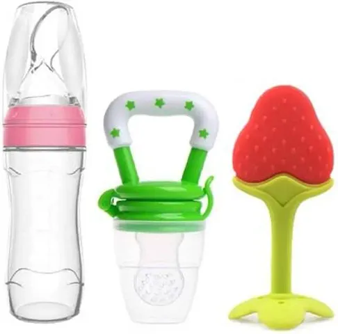 Lappu Baby Cerelac Rice Paste Milk Cereal Bottle Food Feeder & Baby Fruit Nibbler & Silicone Teether (Combo Saver Pack)