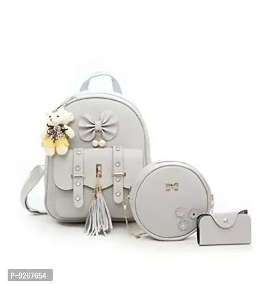 Classy Solid Backpacks for Women with Sling Bag and Clutch
