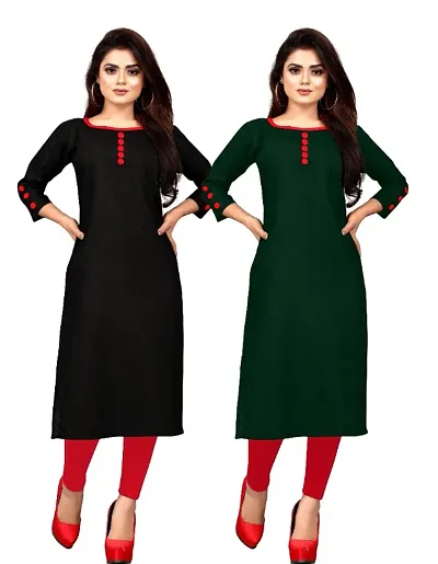 Women Solid Blend Straight Kurta Combo Of 2