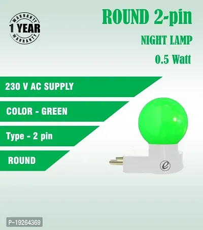 IMPERIAL TECHNOCART Small Round Type 2 Pin Night Lamp 0.5 Watt Plug  Play Bulb for Bedroom, Living Room, Zero Watt Light Direct Socket Night Lamp (Green- Pack of 6)-thumb4