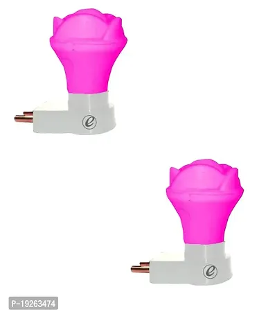 IMPERIAL TECHNOCART Small Rose Type 2 Pin Night Lamp 0.5 Watt Plug  Play Bulb for Bedroom, Living Room, Zero Watt Light Direct Socket Night Lamp (Pink- Pack of 2)-thumb0