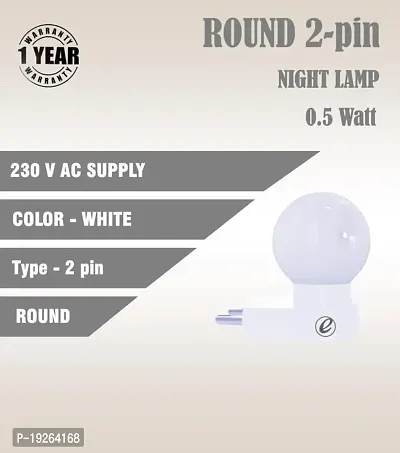 IMPERIAL TECHNOCART Small Round Type 2 Pin Night Lamp 0.5 Watt Plug  Play Bulb for Bedroom, Living Room, Zero Watt Light Direct Socket Night Lamp (White- Pack of 4)-thumb2