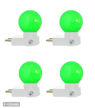 IMPERIAL TECHNOCART Small Round Type 2 Pin Night Lamp 0.5 Watt Plug  Play Bulb for Bedroom, Living Room, Zero Watt Light Direct Socket Night Lamp (Green- Pack of 4)-thumb0
