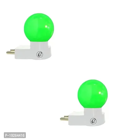 IMPERIAL TECHNOCART Small Round Type 2 Pin Night Lamp 0.5 Watt Plug  Play Bulb for Bedroom, Living Room, Zero Watt Light Direct Socket Night Lamp (Green- Pack of 2)-thumb0