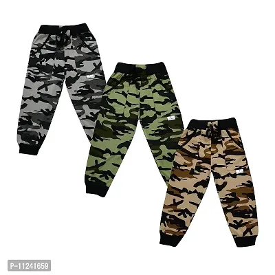 ATLANS kids Boys and Girls Unisex Woollen Army Printed Track Pants for Winters Pack of 3-thumb0