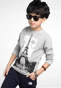 Kids Boys  Girls Round Neck Full Sleeves Regular Fitted Pure Cotton T Shirt-thumb2