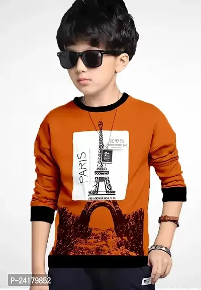 Kids Boys  Girls Round Neck Full Sleeves Pure Cotton Paris Printed T Shirt-thumb0